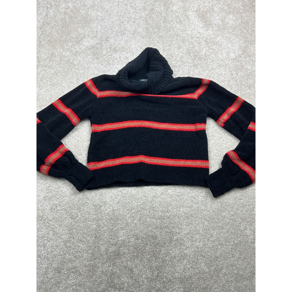 Wild Fable Striped Chenille Turtleneck Sweater S Black Red Cropped Grunge Goth